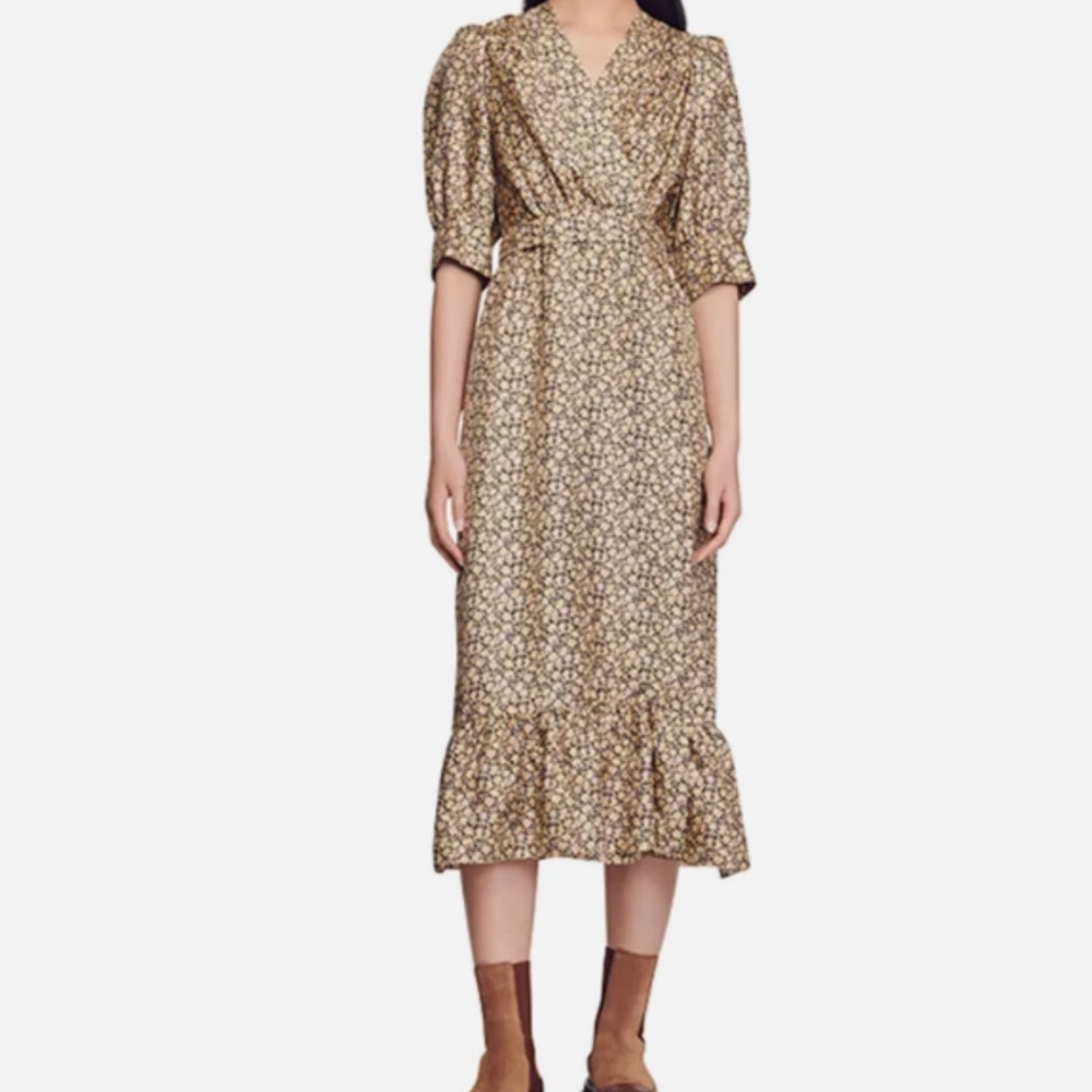 Sandro Enrika Silk Midi Dress